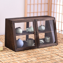  Solid wood desktop dust-proof display cabinet Wooden cosmetics storage cabinet Transparent glass decoration hand-made storage box dining cabinet