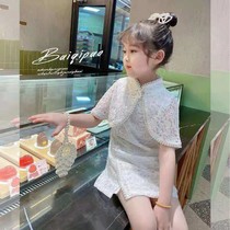 Childrens dress 2021 summer Cheongsam little girl new short-sleeved Hanfu suit baby skirt Steng with the same paragraph