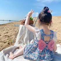 Girls dress 2021 summer new little girl Korean version of sleeveless floral baby Foreign-Air backless princess skirt