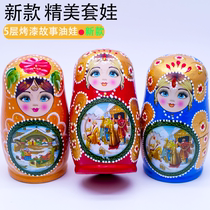 Russian matryoshka original factory hand-painted 5 layer matryoshka doll log Shoot hair paint story oil baby set