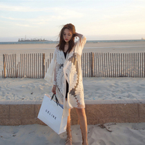 Seaside resort lace loose three-point sleeve medium-long cardigan beach coat Swimsuit outer blouse Beach dress for women