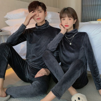 Couple island velvet sleepwear mens warm underwear suit thickened derveled thermostatic fever autumn clothes autumn pants women winter