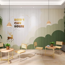 Nordic Restaurant Background Wood Grain Care Wall Panel Interior Decoration Buckle Plate Milk Tea Shop Integrated Wall Panel Cafe Cafe Casual