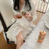 White shirt pajamas womens spring and autumn boyfriend style loose and lazy cotton home clothes shirt night dress short summer