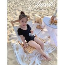 South Korea ins baby swimsuit backless fashion childrens one-piece cute girls small and medium-sized children Western style strap swimsuit tide