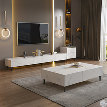 Nordic light luxury Italian rock board TV cabinet Coffee table combination Modern simple living room small apartment solid wood minimalist floor cabinet