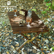 Outdoor camping Oak egg roll table portable solid wood foldable table and chair courtyard leisure camping table storage