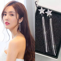 925 sterling silver star stud earrings female earrings Korean temperament long tassel five-pointed star earrings thin face net red drop earrings