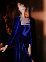 Royal blue velvet evening dress light luxury niche high-end temperament Di Lieba same banquet celebrity host