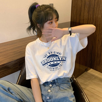 2021 summer new cotton large size loose white letter short sleeve T-shirt female simple Joker top ins tide