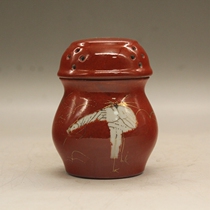 Hand painted clear weekend Hongxian red glaze sketch Golden Pine Crane Incense Stove Ancient Play Porcelain Imitation Antique Porcelain Pendulum collection