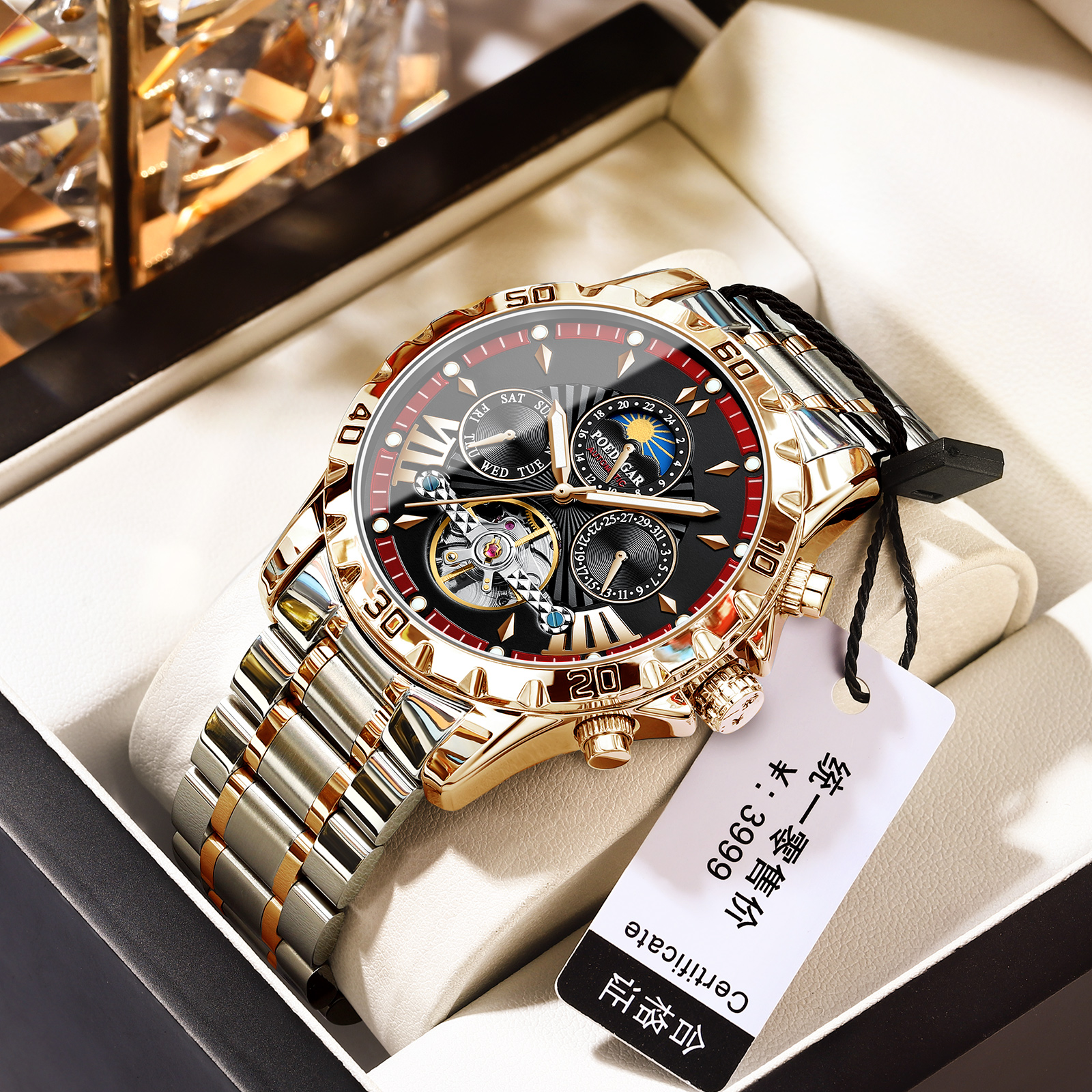 スイスの新しいメンズ腕時計全自動機械式トゥールビヨンファッションカジュアル防水夜光時計メンズ腕時計