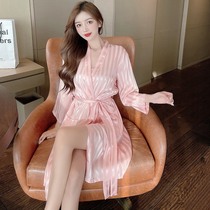 Sleepwear lady Spring-autumn-thin Extravagant Ice silk Long Sexy Genuine Silk Bridal Bridal Nightgown Sleeping Dress Summer Bathrobe