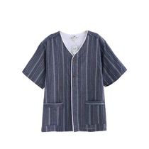Japanese-style men Cotton low collar shoulder guard front buckle cardigan pajamas top home suit single top summer soft and cool