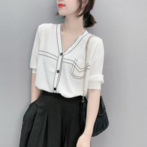 Thin ice silk sweater womens summer new loose casual fashion versatile top design sense short-sleeved cardigan jacket