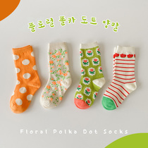 Childrens socks cotton spring and autumn thin girls floral wave dot stockings baby children autumn and winter Princess socks tide