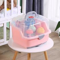 Baby baby bottle storage box with lid dustproof drain rack large portable storage box baby tableware box