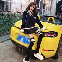 2021 autumn and winter New knitted sweater plaid shirt high waist pleated skirt college style student JK uniform set