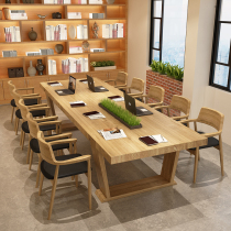 Nordic solid wood conference table long table negotiation table and chair combination log desk simple modern long table table Workbench
