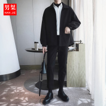 High-grade fried street suit suit suit mens ruffians handsome two-piece casual suit Hong Kong style trend Korean dk uniform jacket