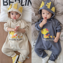 French Jacadi baby conjoined khaclothes spring autumn clothing pure cotton male and female baby out climbing to wear cute ocean gas even cap