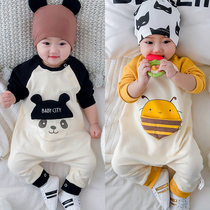 French Jacadi baby jumpsuit spring and autumn men and women Baby out climbing clothes cotton clothes cute cartoon cute