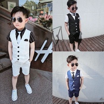 Childrens small suit summer short sleeve handsome boy slim suit baby vest suit flower dress costume