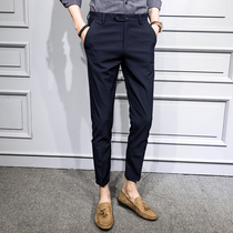 Hanging suit pants mens nine-point slim-fitting small feet suit pants casual black long pants Korean version of the trend beam feet spring and summer