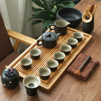 Black pottery bowl teapot tea cup kung fu tea set set home Japanese simple modern one pot six cups eight cup tea tray