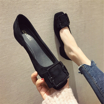 Small ckerwin Tide brand small with low heel square head single female thick with middle and wild shallow mouth new square buckle women