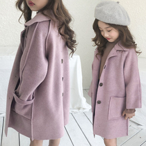 Korea SZ autumn 2021 new foreign style princess long double-sided coat children Korean girl tweed coat