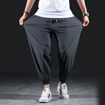 Sports pants mens thin ankle-length pants Ice Silk stretch quick-drying pants casual tie pants plus fat plus size pants