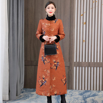 Tang suit cotton coat 2021 autumn and winter jacket cotton thickened Chinese style coat high-end cheongsam jacket outside Long