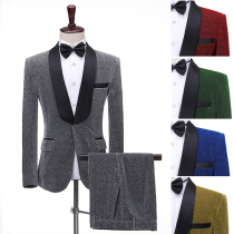 Color bright silk dress Mens singer host green fruit collar suit suit Personal photo photo groom suit