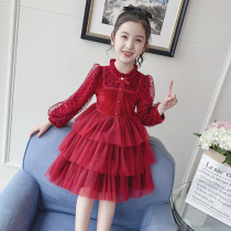 Girls dress autumn dress fluffy mesh skirt childrens ocean red princess skirt little girl autumn skirt childrens clothing