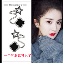 Stud earrings womens sterling silver hypoallergenic Korean fashion temperament clover high-grade sense net red earrings 2021 new trend