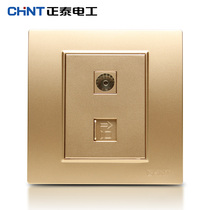 Chint Electric Steel Frame Wall Switch Socket Panel NEW7L Champagne Gold TV Computer Socket Panel