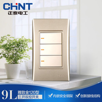 Chint Electric Electric 120 NEW9L Safety Steel Frame Wall Switch Socket Gold Three Open Dual Control