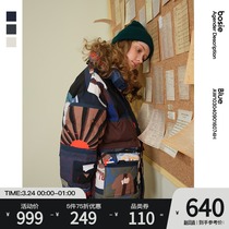 bosie Blue winter New down jacket male couple retro splicing can wind loose thick warm coat