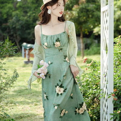 taobao agent Dress, green long skirt, flowered