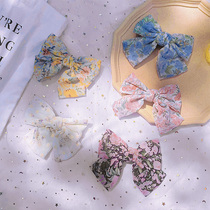 Japanese super fairy fabric top clip back of the head hair ring sweet floral girl clip hair card big bow headdress hair band