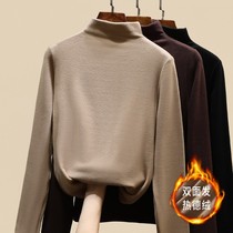 Semi-high collar double-sided velvet thickened base shirt Women in autumn and winter with foreign atmosphere 2021 New De velvet abrasive coat