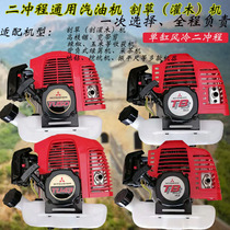 Small two-stroke gasoline engine mowing grass and cutting shrubs digging holes pruning and weeding rice harvesting engine head