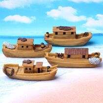 Small sailing boat smooth sailing Chinese Jiangnan boat fishing boat sailing bamboo raft marine fish tank aquarium aquarium micro landscape ornaments