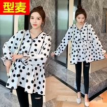 Maternity dress 2021 spring fashion large size polo point long sleeve chiffon Belly Belly tide mom top Korean skinny shirt Women