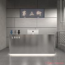 Clothing store simple modern stainless steel bar cashier barber shop beauty salon SPA hall light luxury curved front desk
