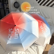 mszo Orange blue gradient color ~ ins umbrella female sun umbrella automatic folding simple parasol