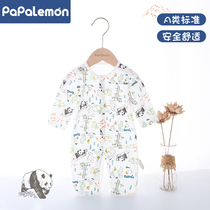 Lemon Crawl Climbing Newborn Pure Cotton Chest Open Long Sleeve Khaama Men And Women Baby Light And Thin One-piece Clothes Air Conditioning Pyjamas
