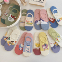 4 pairs of boat Socks women cotton spring summer thin invisible non-slip silicone cartoon cute Japanese tide socks ins do not fall