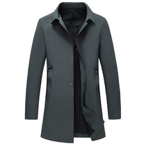 Luxury windbreaker mens thin autumn and winter long English style Youth Business Leisure slim lapel middle-aged coat